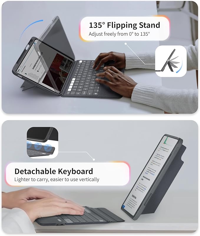 EIP Keyboard Case for iPad Pro 13 inch M4 (2024), 13” Magnetic Detachable Keyboard with Patented Stylus Shortcuts, Adjustable Stand, Seven-Color Backlit [Not for Pro 12.9” 3-6th] [Not for Air 13”].