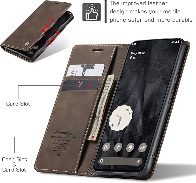 for Google 8 Pro Case, Flip Wallet Leather Case with Card Holder Magnetic Closure Shockproof Kickstand Protective Phone Cases Cover for Google 8 Pro,Coffee