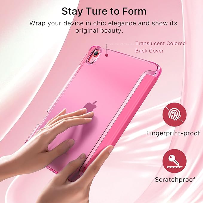 MoKo for iPad (A16) 11th Generation Case 11 Inch 2025, iPad 10th Gen Case 10.9 Inch 2022 with Pencil Holder, Slim Light Trifold Protective Cover with Hard PC Translucent Back Shell, Persian Pink