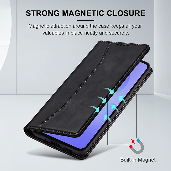 Jasonyu Flip Wallet Case for Samsung Galaxy A36 5G,Leather Magnetic Folio Cover with Card Holder,Kickstand - TPU Shockproof Durable Protective Phone Case,Black