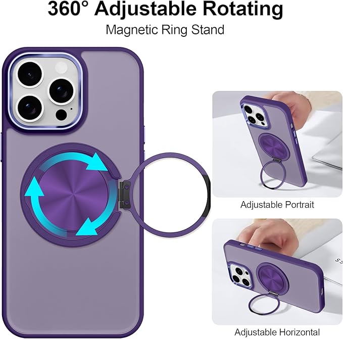 ZIYE Dark Purple Case for iPhone 14 Pro Case with Stand [Compatible with MagSafe] Slim Heavy Duty Protection Military Grade Shockproof Magnetic Cover with 360 Rotatable Ring Kickstand for Women Men