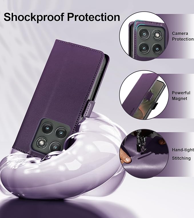 Wallet Flip Case for Motorola Edge (2025) - [RFID Blocking] Luxury PU Leather Card Holder Magnetic Phone Cover with Kickstand,Shockproof Protective Case,Purple