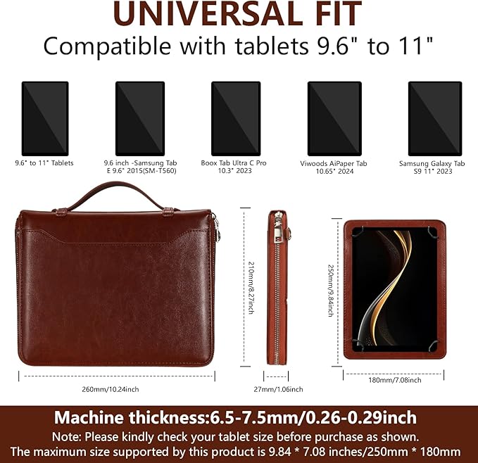 E NET-CASE 9.6-11 Inch Universal Tablet Case with Tri-Angle Adjustable Stand (Vertical/Horizontal), Detachable Shoulder Strap & Document Card Pocket, Premium PU Leather(Brown)