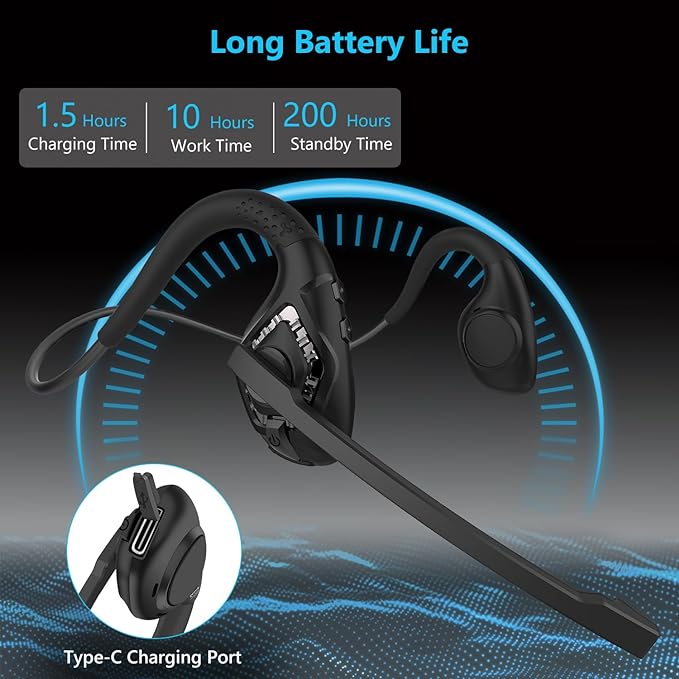 iDIGMALL Bluetooth 5.3 Headset with Microphone, Open Ear Headphones w/Noise Cancelling Mic for Phone PC Computer Laptop, Lightweight & Comfortable Wireless Headset for Office Driving Working Home,10H