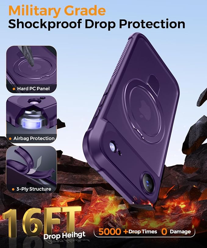 MOCCA Compatible with iPhone Air Case with Magnetic Invisible Stand [Full Camera Protection] [Compatible with Magsafe] Military Drop Shockproof Translucent Matte Phone Case Cover 6.5",Deep Purple
