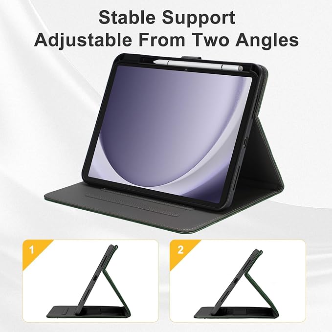 Elegant Case for Samsung Galaxy Tab A9 Plus 11 Inch 2023（Model: SM-X210/X216/X218）, Premium Leather Crocodile Cover | Stand | Card Pockets| Wrist Strap for Women Girls(Blackish Green)