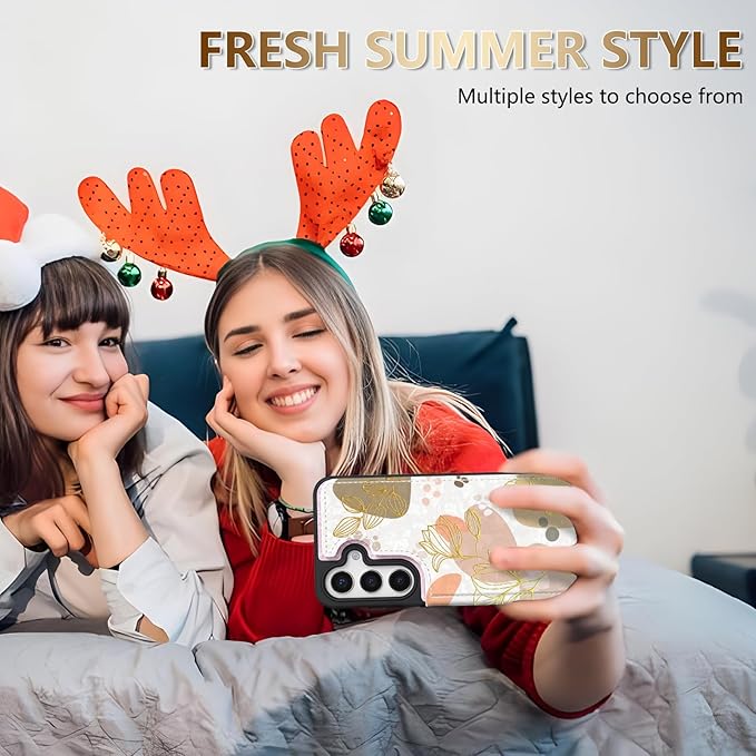 NNH Compatible with Samsung Galaxy S25 Plus Wallet Case with RFID Blocking Card Slots Folio Flip PU Leather Kickstand Double Magnetic Clasp Design Cover for Galaxy S25+(6.7inch-Morandi Line Flower)