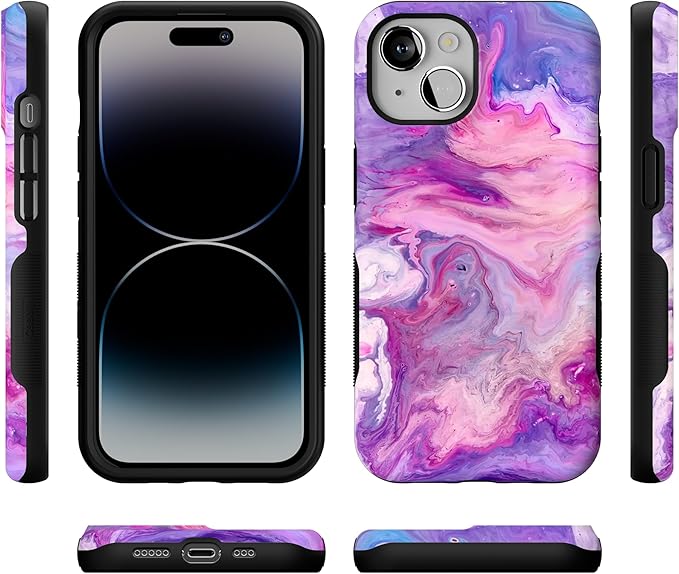 Casely iPhone 14 Case | Tie Dying Over You Purple Marble | Compatible with MagSafe | Bold Protective Design