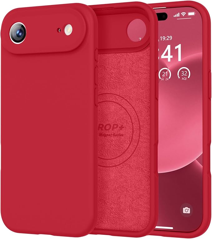 Vooii Magnetic Compatible with iPhone Air Case (Compatible with Magsafe) (Upgraded Camera Protection) Liquid Silicone Shockproof Full Body Protective Phone Cover for Women Men, Red, 6.5"