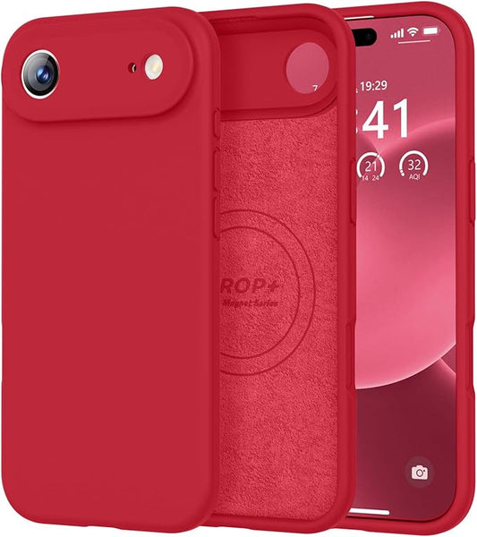 Vooii Magnetic Compatible with iPhone Air Case (Compatible with Magsafe) (Upgraded Camera Protection) Liquid Silicone Shockproof Full Body Protective Phone Cover for Women Men, Red, 6.5"