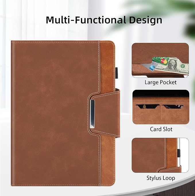 Case for Lenovo Tab M9 9 Inch 2023(TB-310FU)/Nook 9 inch Lenovo Tablet (2024) - Multi-Angle Viewing Stand Cover with Pocket and Magnetic Clasp, PU Leather Business Folio Protective Case, Brown