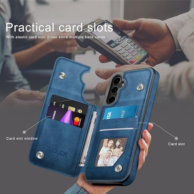 DJDUCK Designed for Samsung Galaxy S25 Case Wallet with Card Holder, [Magnetic Clasp Cover] [RFID Blocking Leather Protection] Shockproof Women Men Cases for Samsung S25 Bright Blue