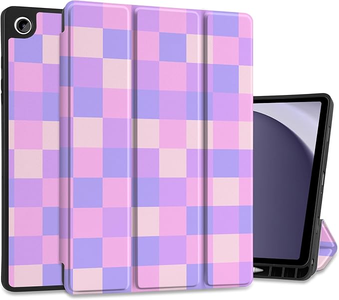MEEgoodo Case for Samsung Galaxy Tab A9 Plus 11 inch Cover 2024 2023 with S Pen Holder, A9+ Smart Tablet Cases with Trifold Stand+Soft TPU Back Shell+Smart Auto Wake/Sleep, Colorful Square Pattern