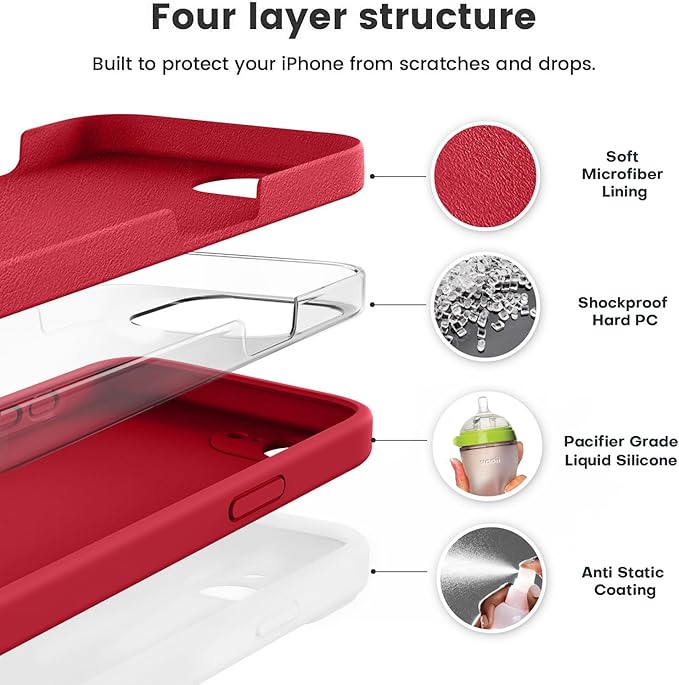 Vooii Compatible with iPhone 16e Case, Liquid Silicone Upgrade [Camera Protection] [Soft Anti-Scratch Microfiber Lining] Shockproof Phone Case for iPhone 16e 6.1 inch - Red