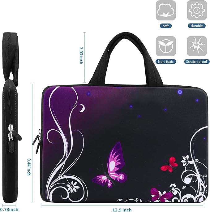 iColor 11 11.6 12 12.1 12.5 inch Laptop Carrying Bag Chromebook Case Notebook Ultrabook Bag Tablet Cover Neoprene Sleeve for MacBook Air Purple Butterfly