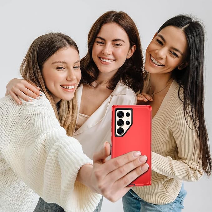 for Samsung Galaxy S25 Ultra Case Heavy Duty Protective Shockproof Dropproof 3-Layer Full Body Protection [Without Screen Protector] Tough Rugged Case for Galaxy S25 Ultra,Red/Black