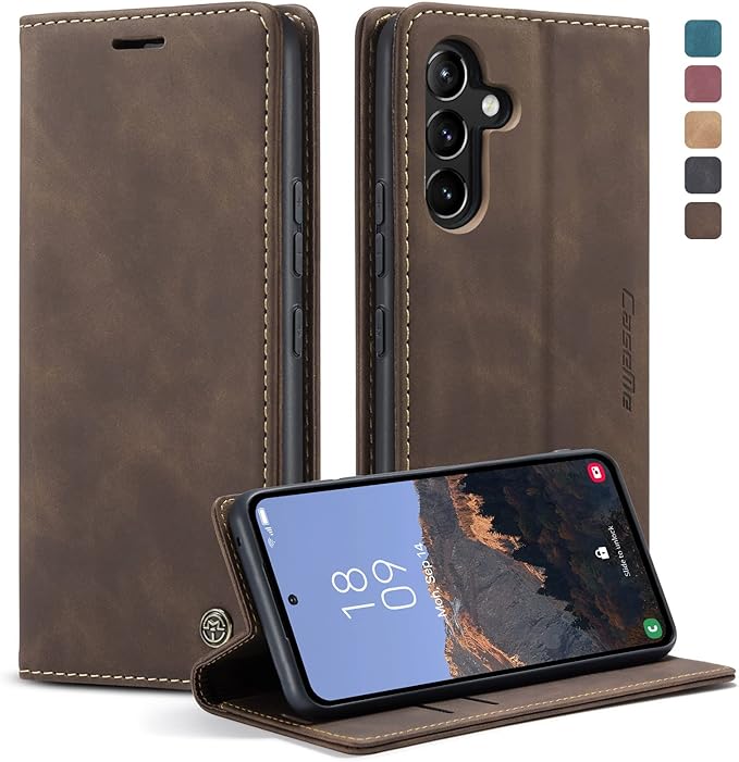 for Samsung Galaxy A54 5G Case, Flip Wallet Leather Case with Card Holder Magnetic Closure Shockproof Kickstand Protective Phone Cases Cover for Galaxy A54 6.4 Inch,Coffee