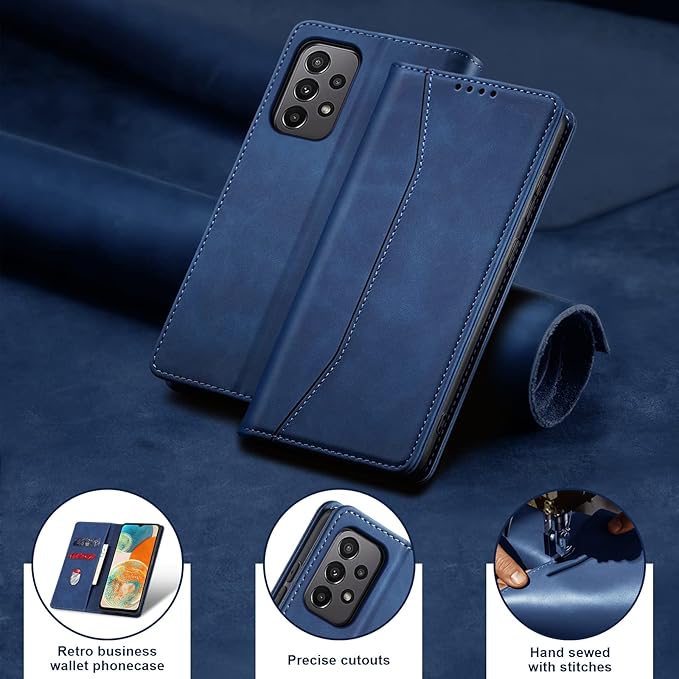 Jasonyu Flip Wallet Case for Samsung Galaxy A23 5G/4G,Leather Magnetic Folio Cover with Card Holder,Kickstand - TPU Shockproof Durable Protective Phone Case,Blue