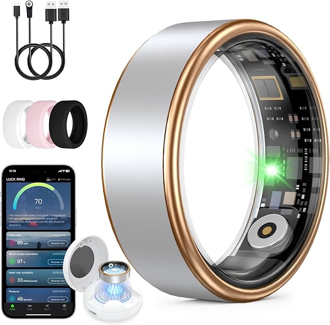 UniJethrou Smart Ring for Women & Men – Health & Fitness Tracker with Heart Rate, Blood Oxygen, Sleep Monitoring, Step Counter, IP68 Waterproof, No App Fees (Silver, 11#)