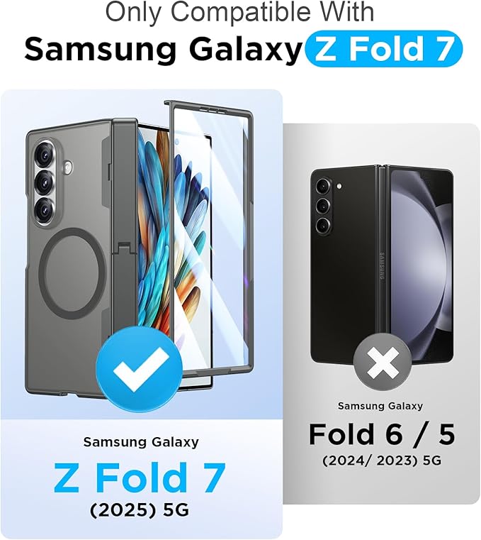 Temdan Magnetic for Samsung Galaxy Z Fold 7 Case,[Compatible with MagSafe][Built-in HD Screen Protector&Invisible Kickstand][Hinge Protection]Translucent Matte Shockproof Phone Case for Z Fold 7,Gray