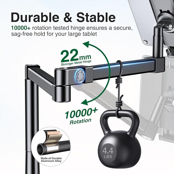 elitehood Long Arm iPad Desk Mount with Grommet Mounting Base, Heavy Duty Aluminum Tablet Holder for Desk, Swivel Arm Mount for iPad Pro 13/12.9 Air Mini, iPhone and 4.7-13in Tablets