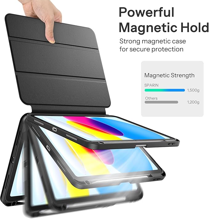 SPARIN Case for iPad A16 11th 10th Generation 2025/2022 (11"/10.9") with Pencil Holder, Magnetic Detachable Hybrid Stand, Portrait/Landscape Angle, Clear Protective Case, Auto Wake/Sleep-Black