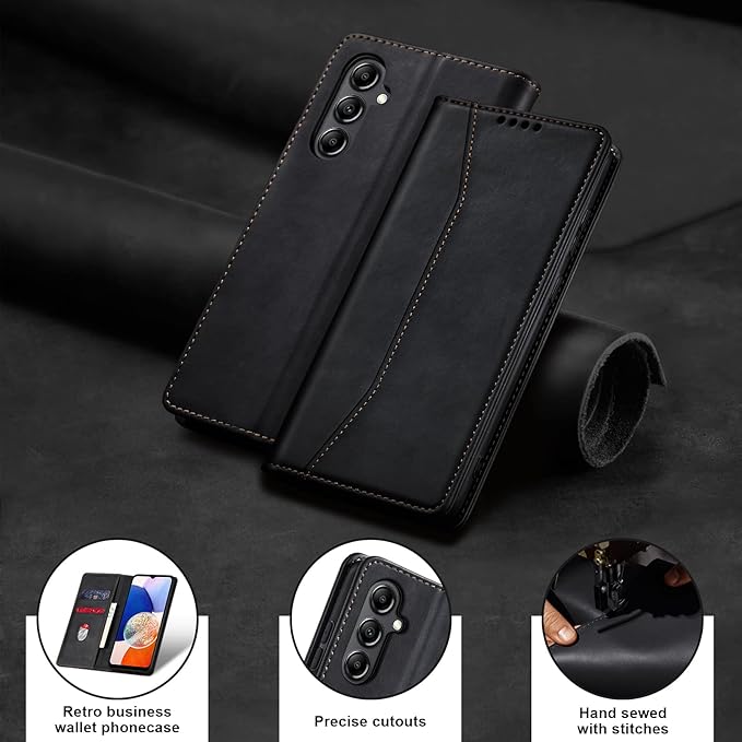 Jasonyu Flip Wallet Case for Samsung Galaxy A14 5G/4G,Leather Magnetic Folio Cover with Card Holder,Kickstand - TPU Shockproof Durable Protective Phone Case,Black