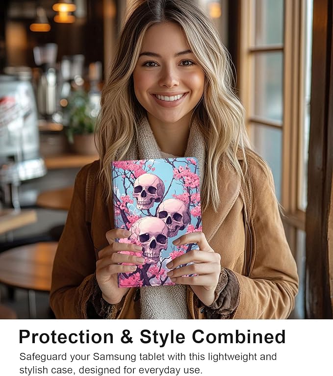 Case for Samsung Galaxy Tab S10 Ultra/Galaxy Tab S9/S8 Ultra 14.6-Inch, Slim PU Leather Stand Cover with Auto Wake/Sleep, Multi-Angle Viewing & Shockproof, Three Skulls