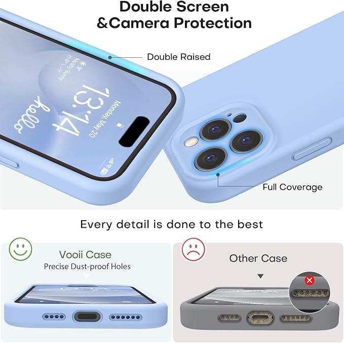 Vooii Compatible with iPhone 16 Pro Max Case, Liquid Silicone Upgrade [Camera Protection] [Soft Anti-Scratch Microfiber Lining] Shockproof Phone Case for iPhone 16 Pro Max 6.9 inch - Light Blue