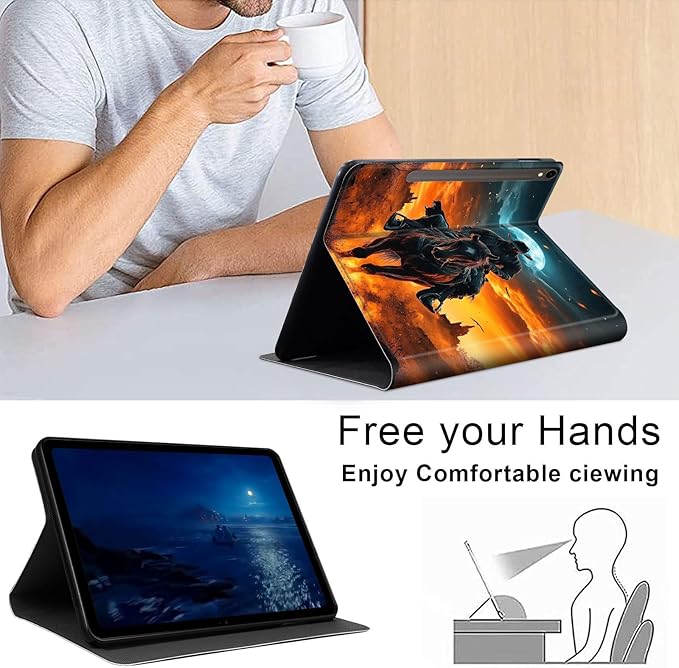 Case for Samsung Galaxy Tab S10 FE/ S9 FE 5G 10.9 Inch/Tab S9 11 Inch, Slim PU Leather Stand Cover with Auto Wake/Sleep, Multi-Angle Viewing & Shockproof, Man Riding Horse