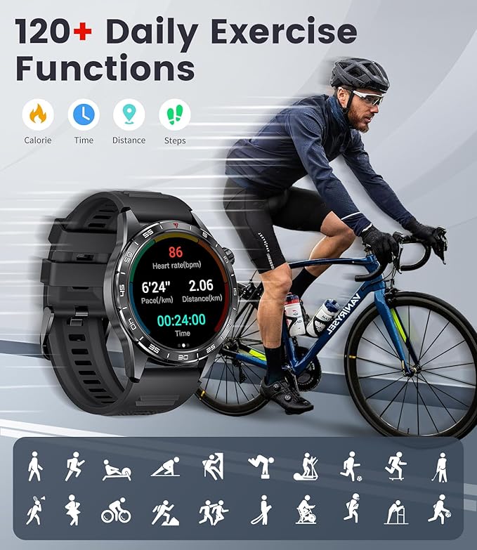 Smart Watch for Men,Answer/Make Calls,1.43'' AMOLED,IP68 Waterproof,110+ Sports Modes Fitness Watch with Sleep Monitor/SpO2/Heart Rate/Pedometer Rugged Outdoor Smartwatch 2 Straps