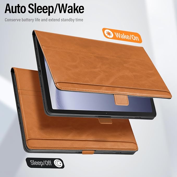Handmade Case for Samsung Galaxy Tab A9 Plus/A9+ 5G Tablet 11 Inch 2023 SM-X210/SM-X216/SM-X218u with Pocket,Multi Angles,Magnetic Closure,Vegan Leather Folio Cover,Auto Sleep/Wake,Brown