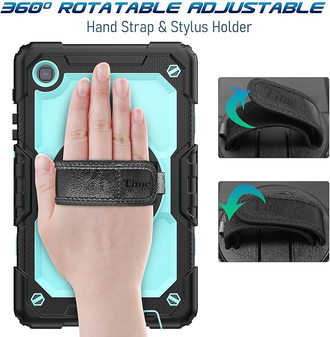 Timecity Case for Samsung Galaxy Tab A7 Lite Case 8.7 inch 2021 (SM-T220/T225/T227), Durable Sturdy Protection Case with Screen Protector 360° Rotating Stand Handle Shoulder Strap - Light Blue