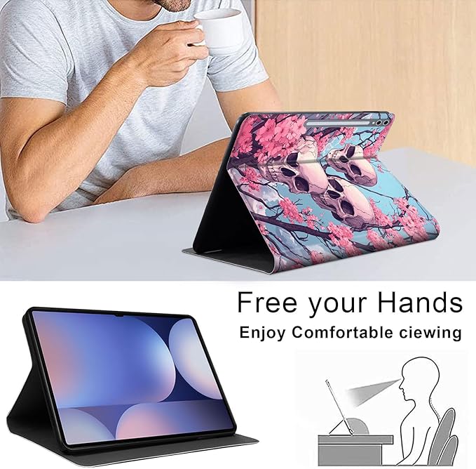 Case for Samsung Galaxy Tab S10 Ultra/Galaxy Tab S9/S8 Ultra 14.6-Inch, Slim PU Leather Stand Cover with Auto Wake/Sleep, Multi-Angle Viewing & Shockproof, Three Skulls
