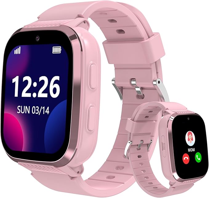 4G Kids Smart Watch Girls with GPS Tracker Video Calling Texting, Waterproof Smartwatches Age 5-13, One-Key SOS Call Voice Chat Cell Phone Watch with Alarm Clock Game HD Camera (Pink)