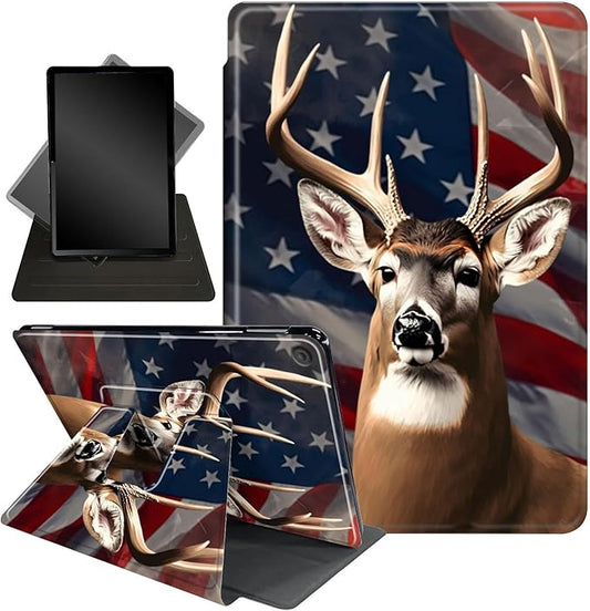 Case for Lenovo Tab M10 Plus 10.3", 360 Degree Rotating Folding Stand,with Auto Sleep/Wake Case for Lenovo Tab M10 Plus (2020 2nd Gen) TB-X606F/TB-X606X 10.3" FHD Tablet,American Flag Deer