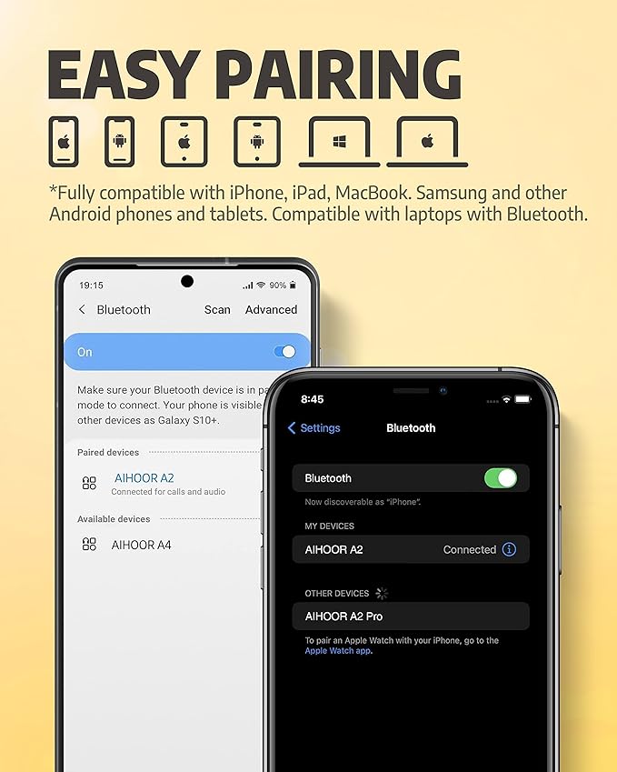 AIHOOR Wireless Earbuds for Music and Sports, Bluetooth 5.3 in-Ear Headphones with Extra Bass Built-in Mic Touch Control 30hr Battery Earphones, Waterproof (Pink)