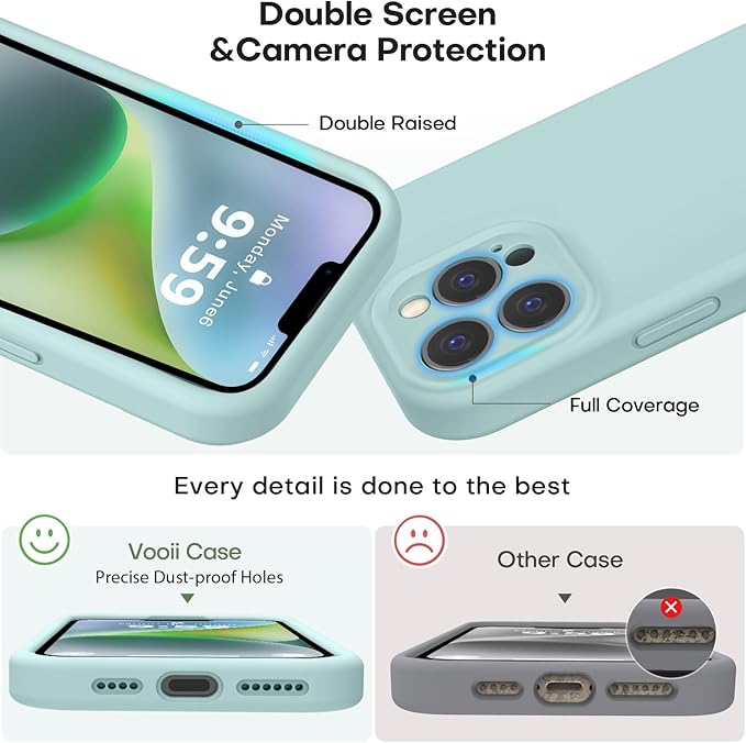 Vooii Compatible with iPhone 13 Pro Case, Liquid Silicone Upgrade [Camera Protection] [Soft Anti-Scratch Microfiber Lining] Shockproof Phone Case for iPhone 13 Pro 6.1 inch - Mint