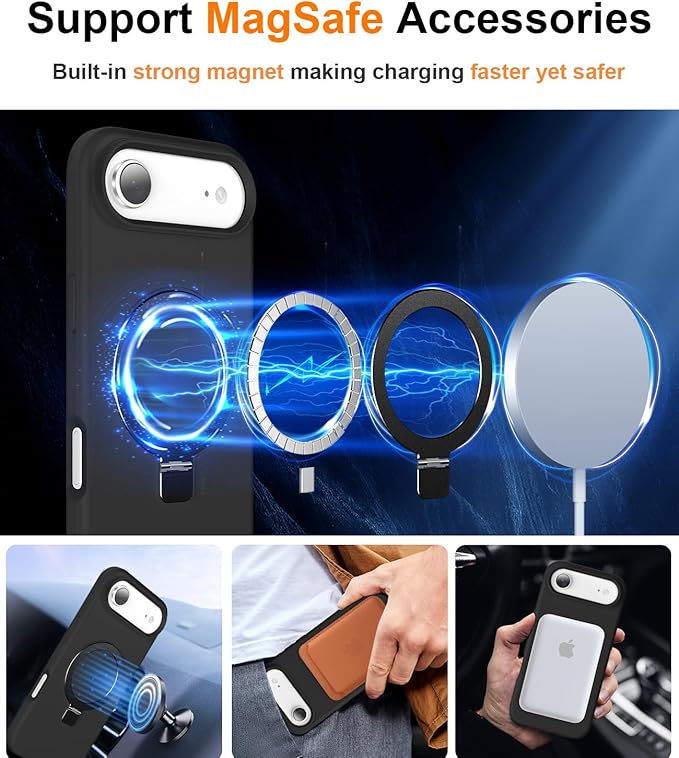 ZHK Liquid Silicone Designed for iPhone Air Case with Magnet Stand, [Precise Camera Lens Protection][Mil-Grade Drop Shockproof][Soft Anti-Scratch Microfiber Lining] Slim Fit Cover, Black