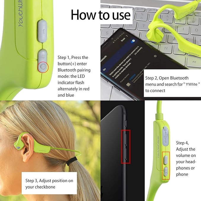 Bone Conduction Headphones Bluetooth, Open Ear Wireless Headset with Mic, Sweat Resistant Earbuds for Runnig Workout Hiking Running Fitness Walking (Green)