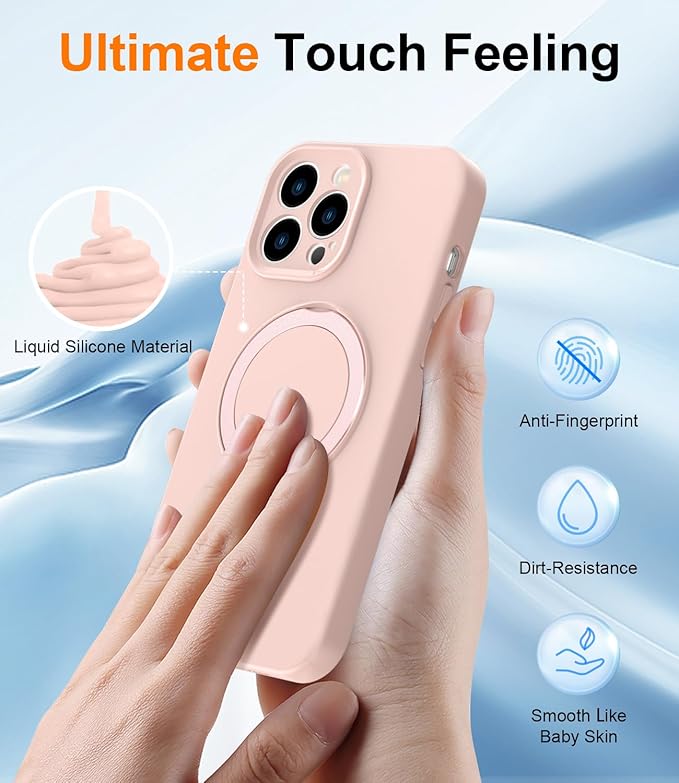 ZHK Liquid Silicone Designed for iPhone 14 pro Case with Magnet Stand, [Precise Camera Lens Protection][Mil-Grade Drop Shockproof][Soft Anti-Scratch Microfiber Lining] Slim Fit Cover, Pink