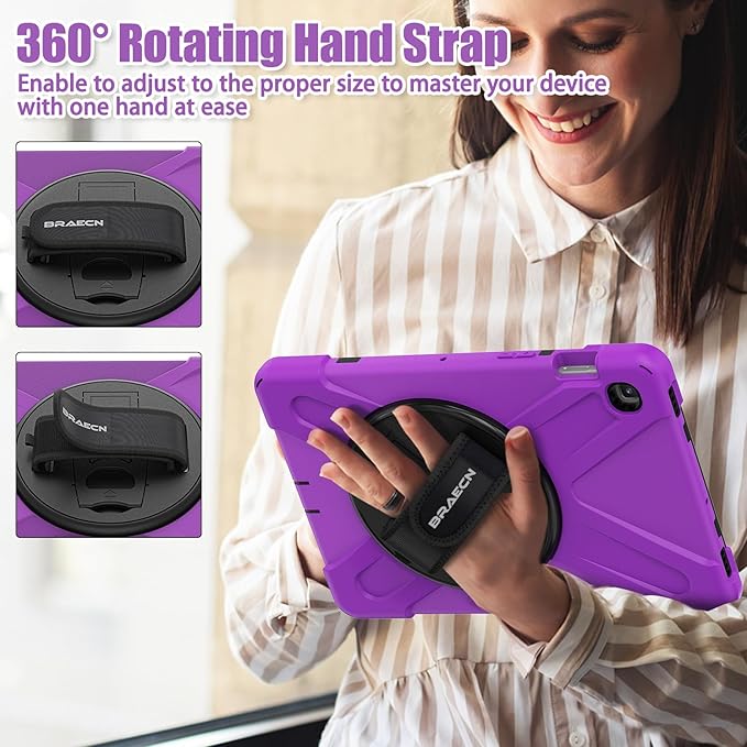 BRAECNstock for Samsung Galaxy Tab S5e Case 10.5 inch 2019 (SM-T720/T725/T727) Shockproof Protective Galaxy S5e Tablet Kids Case with Screen Protector Pen Holder Rotating Stand & Hand Strap - Purple