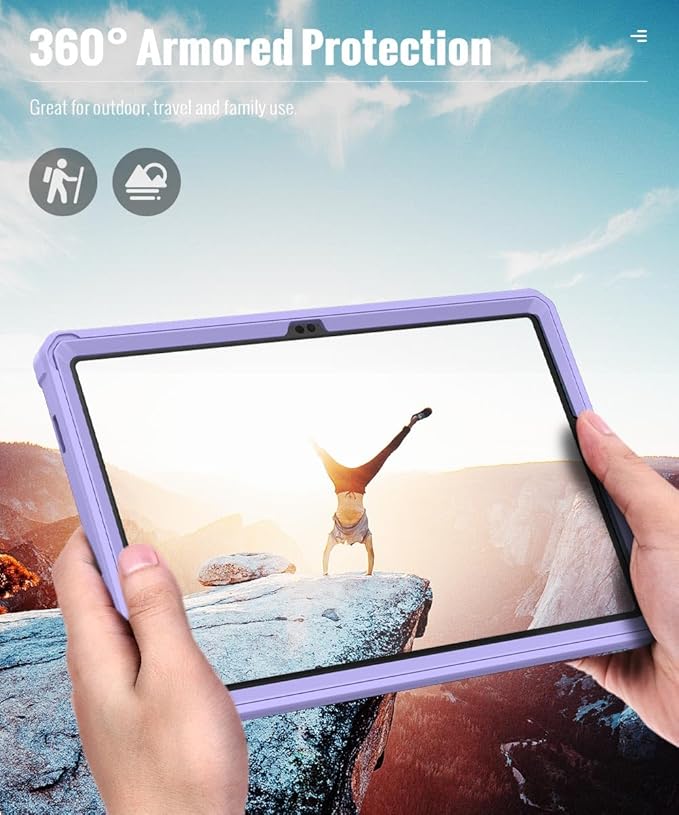 MoKo Case Fit Galaxy Tab A9 Plus 11-Inch 2023 (SM-X210/X216/X218), Shockproof Full Body Rugged Stand Back Cover Built-in Screen Protector Fit Galaxy Tab A9+ 11" 2023, Taro Purple