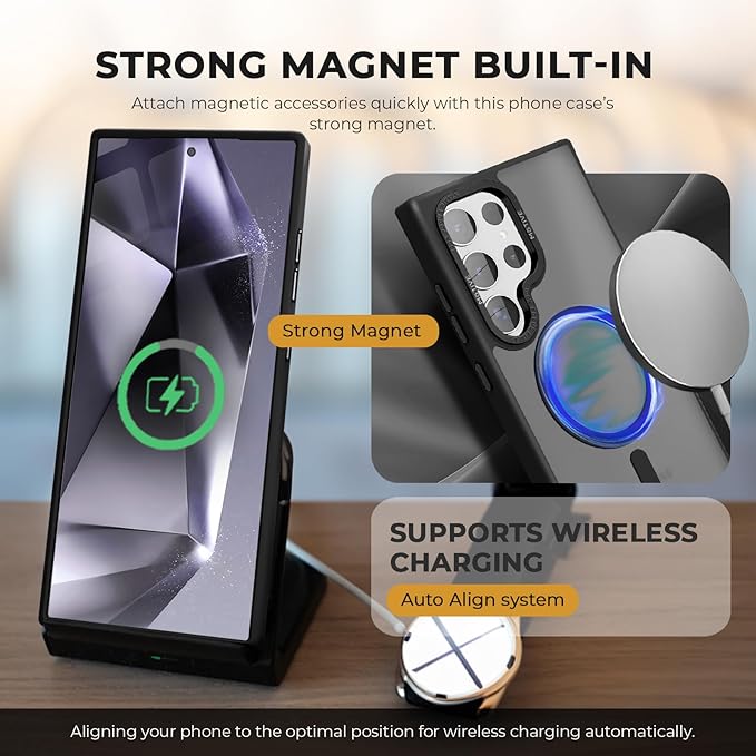 MOTIVE Compatible with Samsung Galaxy s24 Ultra Case with Belt Clip, [Military Grade] with Screen Protector & Camera Lens Protector, Translucent Matte s24 Ultra Holster Case 6.8” | Black