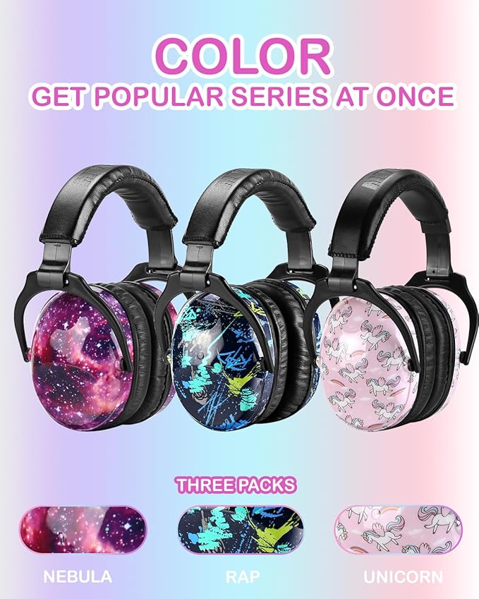 ZOHAN Kids Ear Protection 3 Pack, Noise Canceling Headphones for Monster Jam, Concerts, Fireworks, Air Shows, Autism