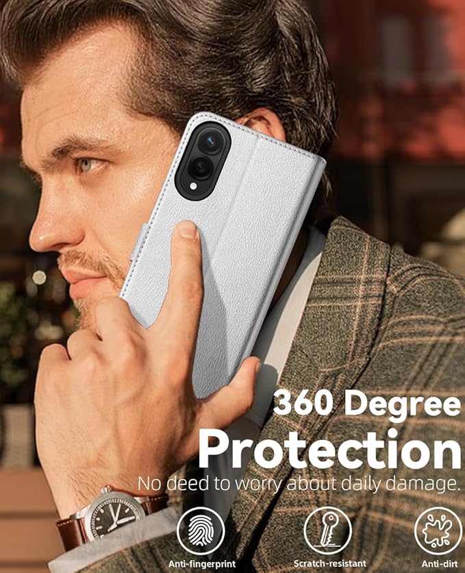 OCASE Compatible with Galaxy S25 Edge Wallet Case, PU Leather Flip Folio Case with Card Holders RFID Blocking Kickstand [Shockproof TPU Inner Shell] Protective Phone Cover 2025, Silvery