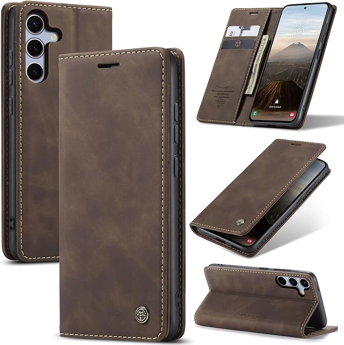 for Samsung Galaxy S25 Plus Case, Flip Wallet Leather Case with Card Holder Magnetic Closure Shockproof Kickstand Protective Phone Cases Cover for Galaxy S25 Plus, Coffee