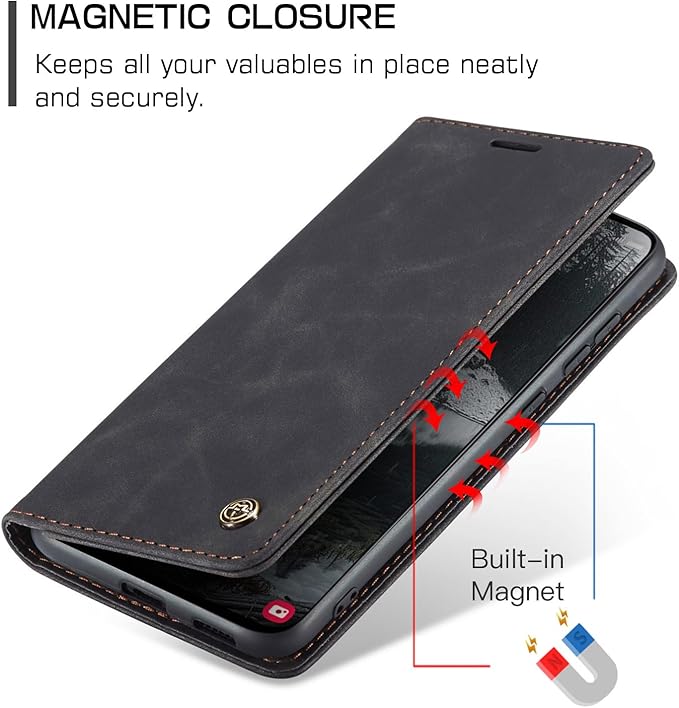 for Samsung Galaxy S25 Edge Case, Flip Wallet Leather Case with Card Holder Magnetic Closure Shockproof Kickstand Protective Phone Cases Cover for Galaxy S25 Edge, Black