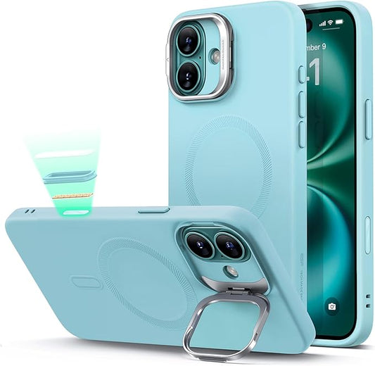 ESR for iPhone 16 Case, Camera Control Button Silicone Case with Stand, Compatible with MagSafe, Built-in Camera Stash Stand, Magnetic Phone Case for iPhone 16 Pro Max,Cloud Series,Teal