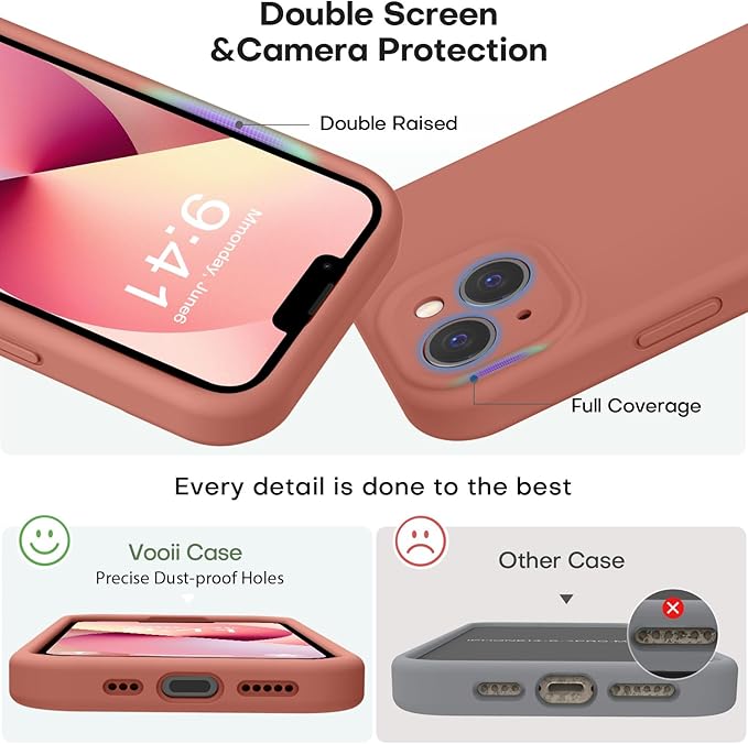 Vooii Compatible with iPhone 13 Case, Liquid Silicone Upgrade [Camera Protection] [Soft Anti-Scratch Microfiber Lining] Shockproof Phone Case for iPhone 13 6.1 inch - Caramel